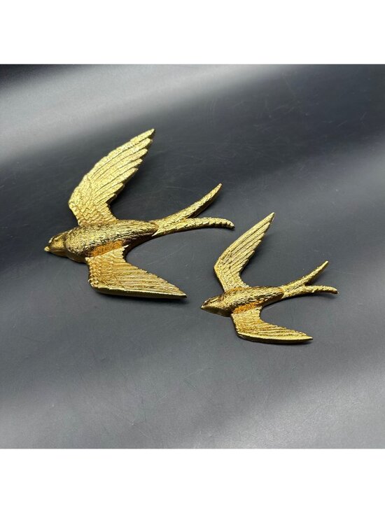 Burwood Other - Vintage Sparrow Wall Hangings Burwood Gold Flying Birds 1984 Set of Two Retro